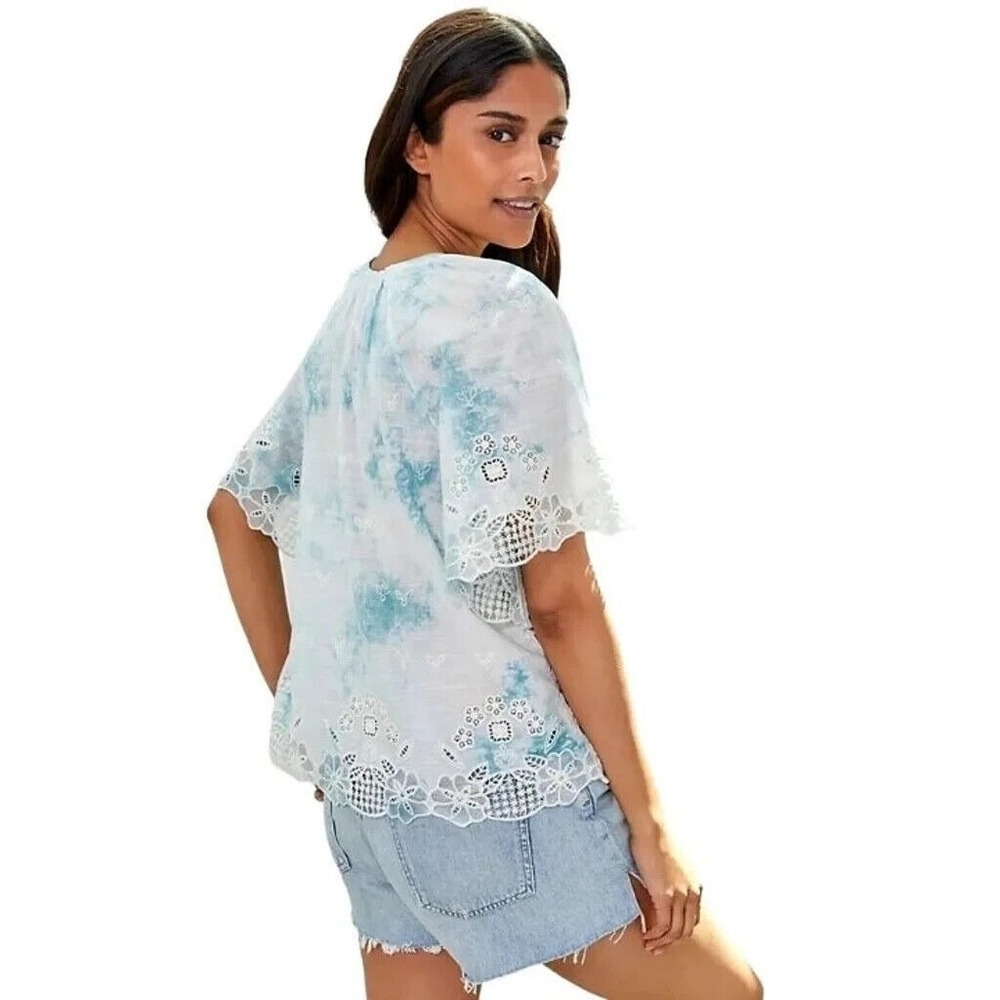 ✨2/$20 By Anthropologie Olivia Tye Dye Embroidered Crochet Lace Top XS Anthro - Picture 11 of 13
